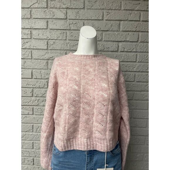 TopShop Women Pink White Marbled Alpaca Long Sleeve Oversized Crop Sweater Size - Picture 3 of 12